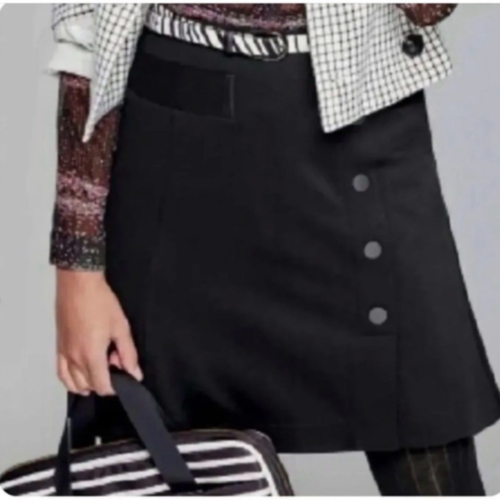 CAbi Black Ponte Skirt with Button Detail
